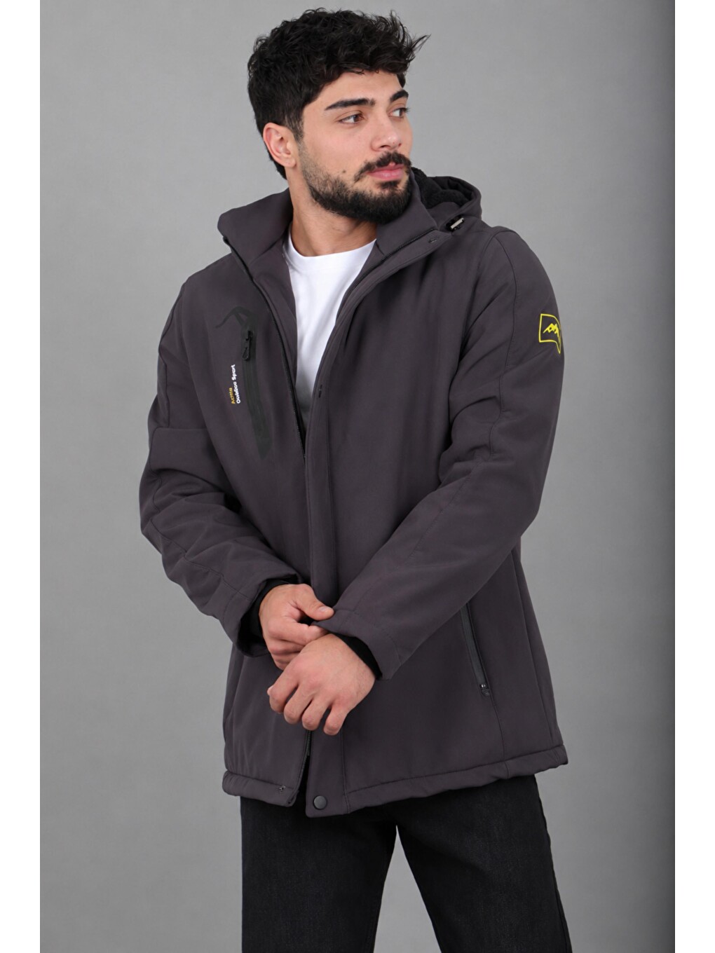 Antrasit Su Ve Rüzgar Geçirmez Outdoor Softshell Kışlık Mont Pldp 3014_50510-1