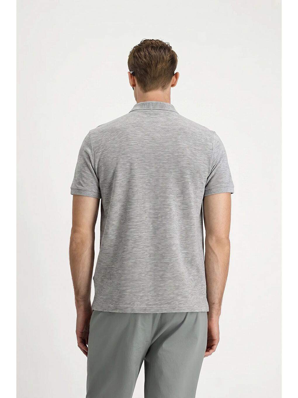 Gri Erkek Polo Yaka Regular Fit Nakışlı Pamuklu T-shirt-1