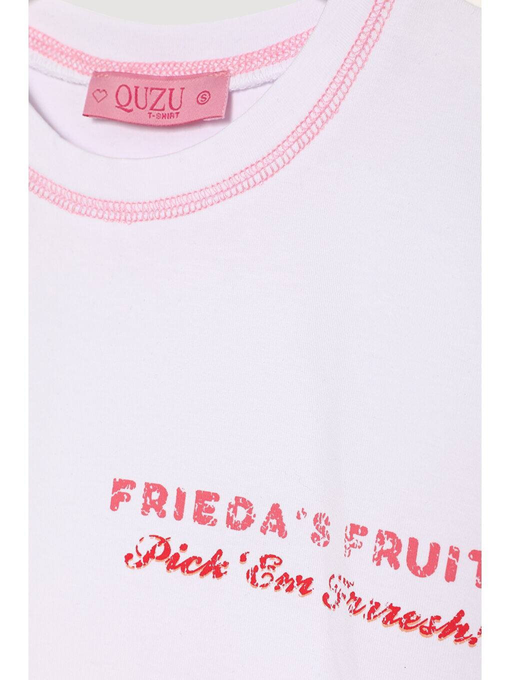 Renkli Kiraz Baskılı Kısa Kol Crop Tişört Beyaz-1