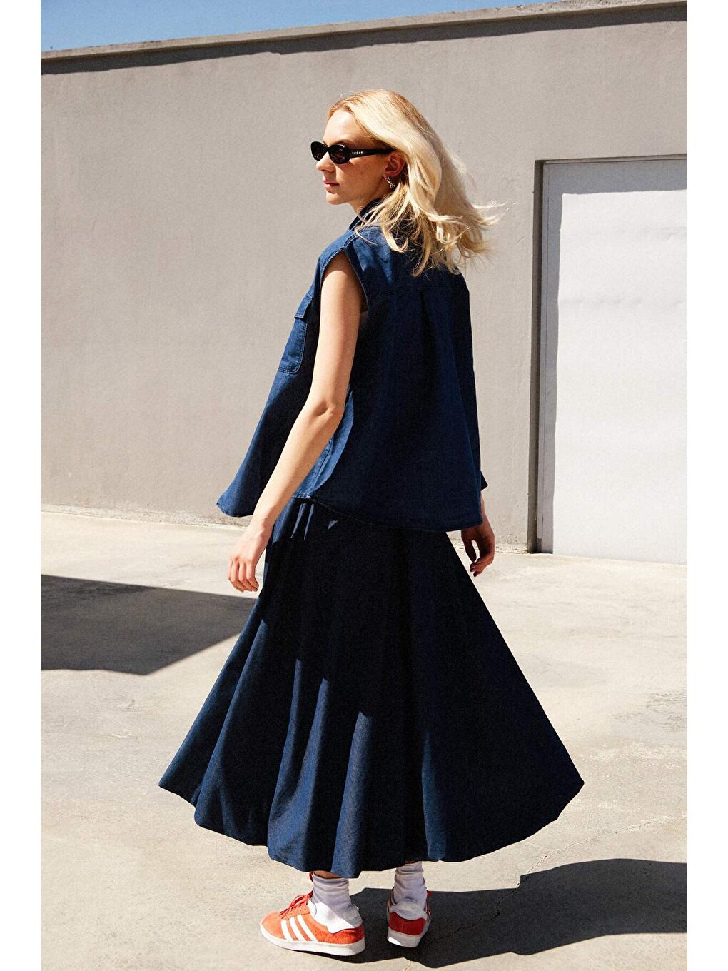 Mavi Denim Efektli Balon Etek-1