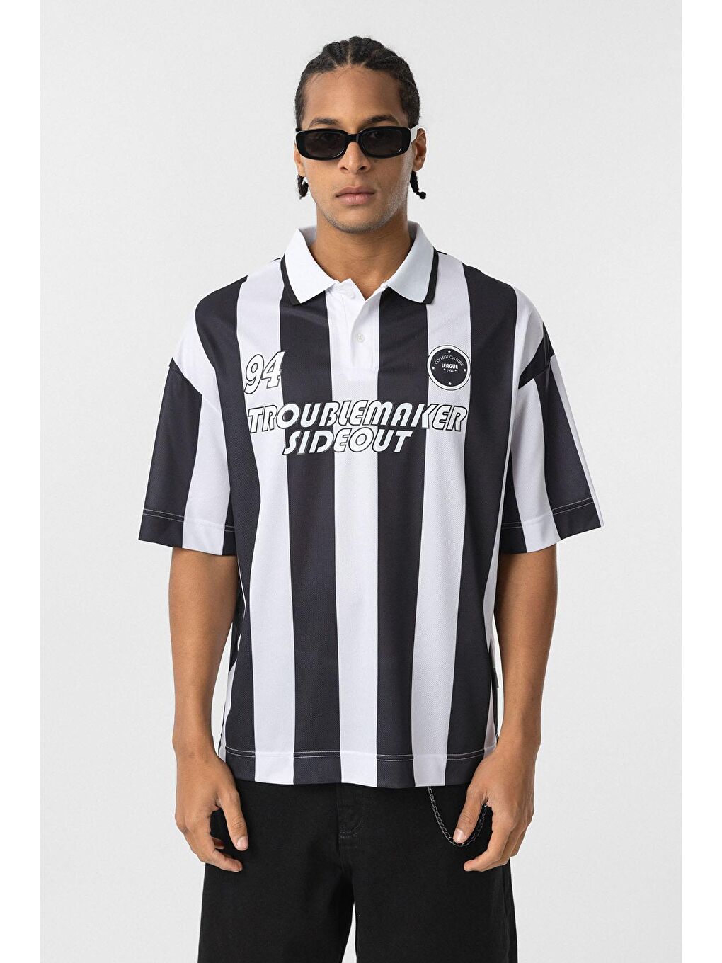 Oversize Polo Yaka Forma Tişört Siyah-2