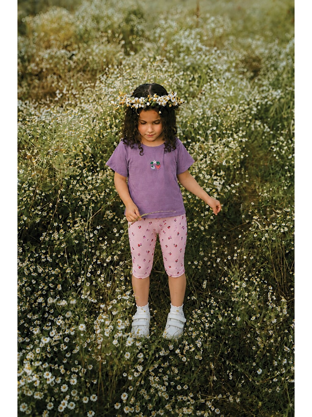 Diz Altı Taytlı T-shirt Takım 1-7 Yaş Mor-1