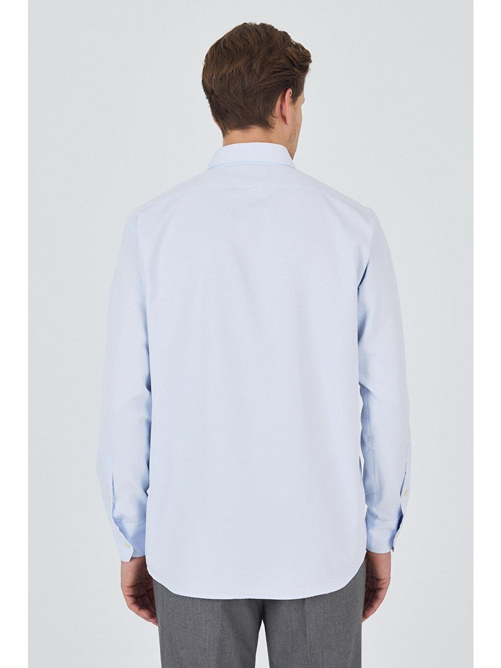 Mavi Uzun Kol Desenli Armürlü Sert Yaka Cepli Pamuklu Classic Comfort Fit Gömlek 1004250183-2