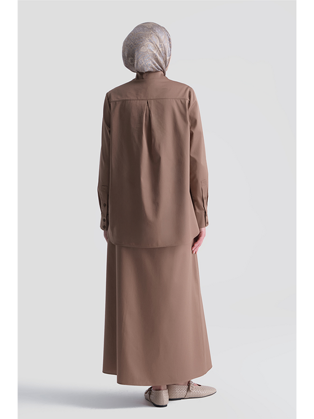 Kahverengi Poplin Gömlek Etek Takım Açık Kahve-3