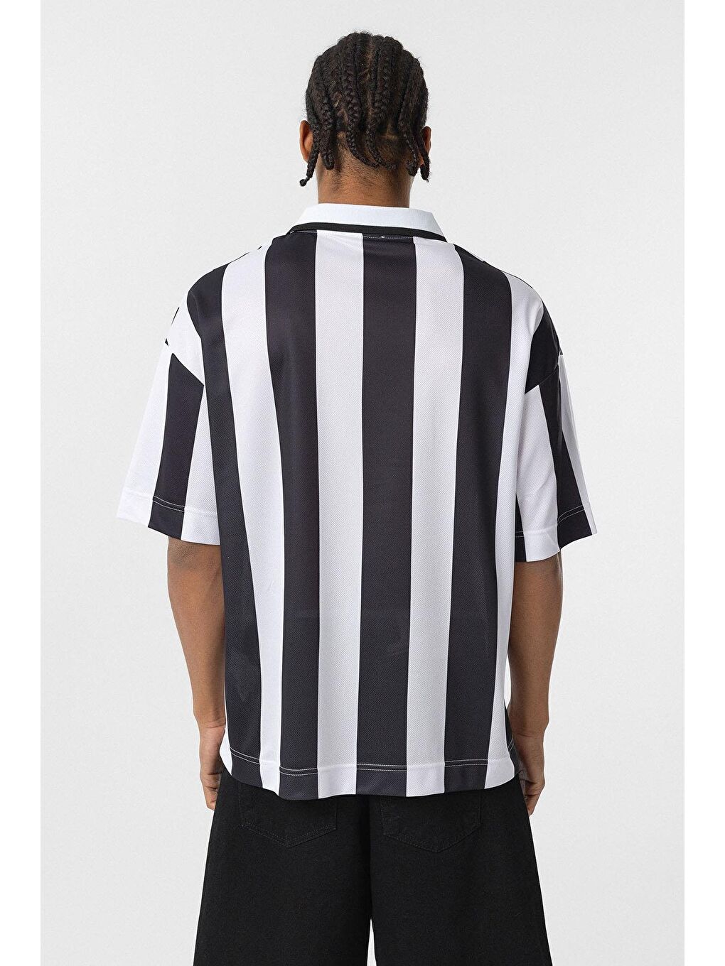 Oversize Polo Yaka Forma Tişört Siyah-3