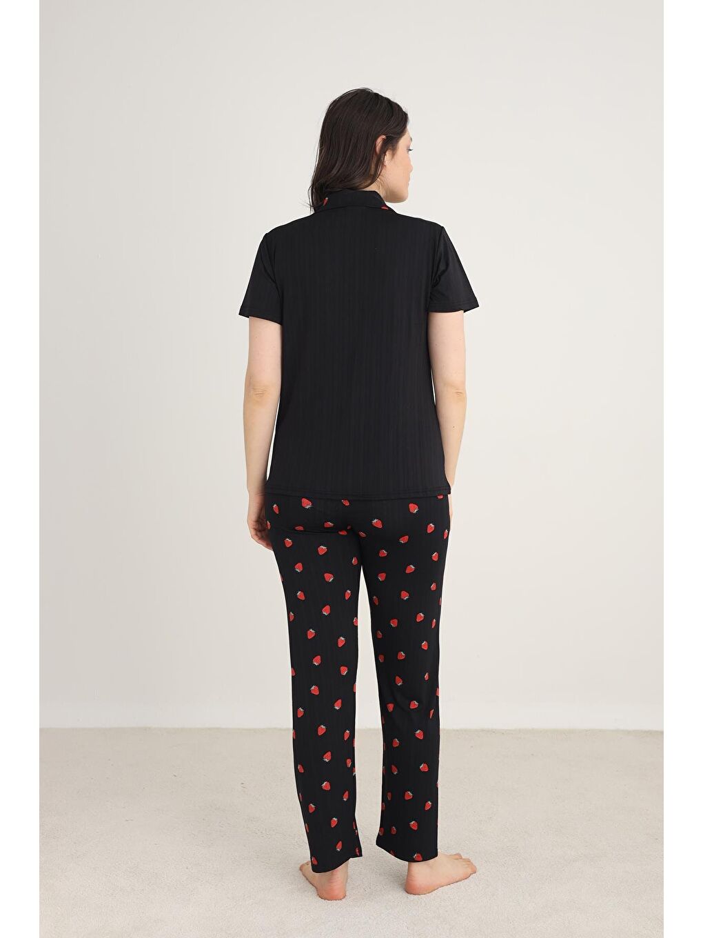 Kadın Marlenka Önden Düğmeli Pijama Takım | Siyah 80602-889-2