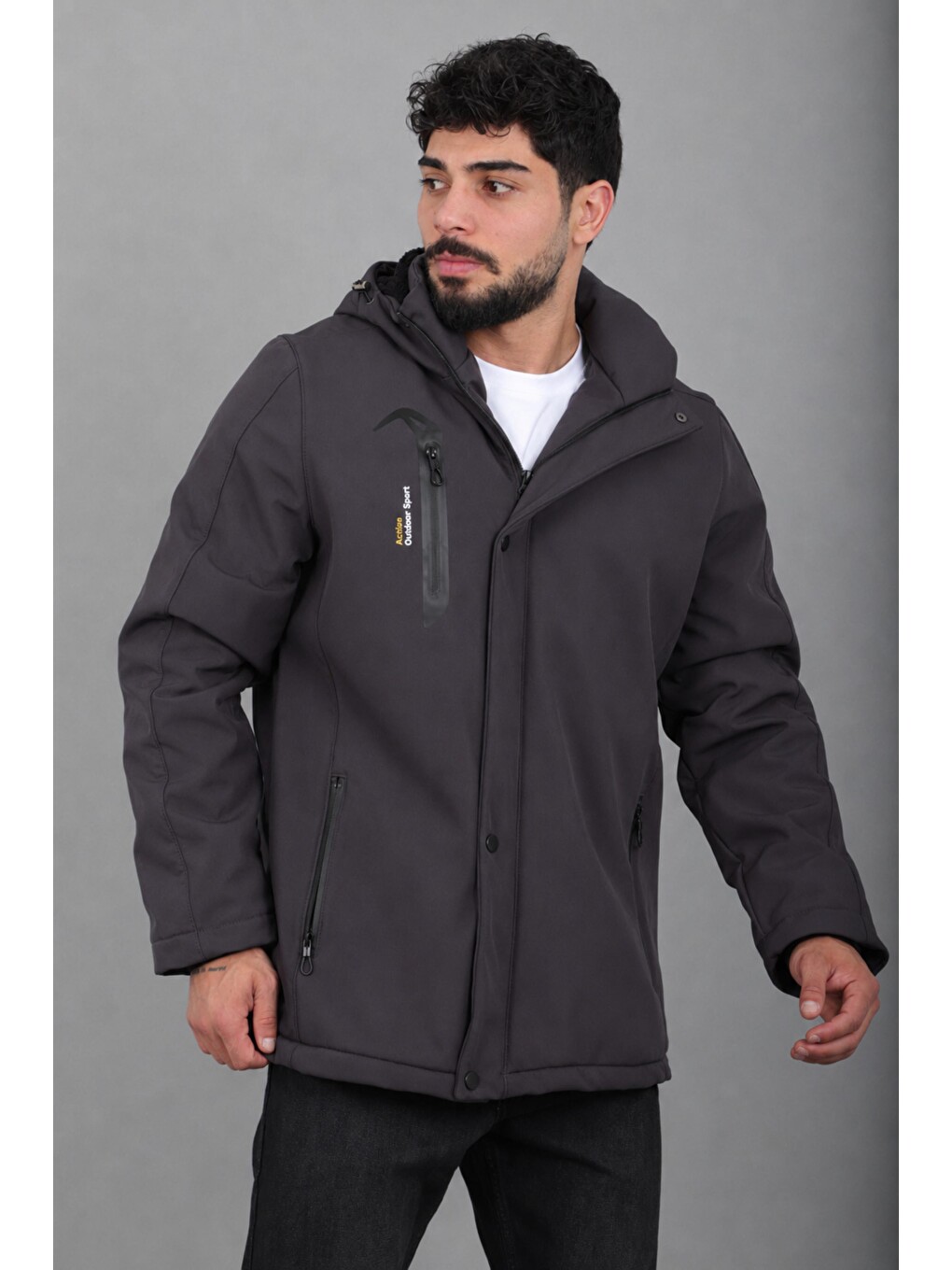 Antrasit Su Ve Rüzgar Geçirmez Outdoor Softshell Kışlık Mont Pldp 3014_50510-2