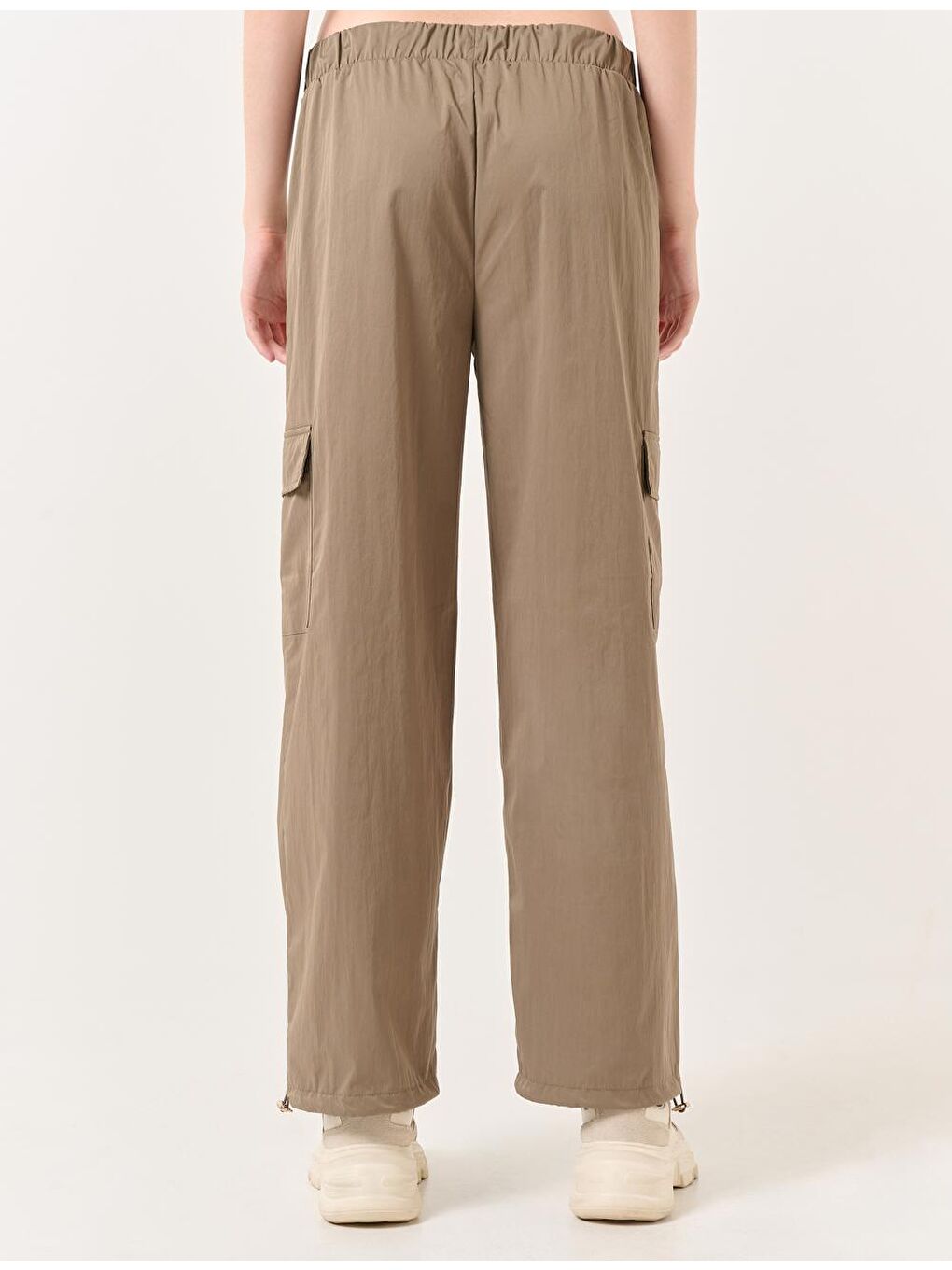 Haki Yüksek Bel Cepli Paraşüt Pantolon-7