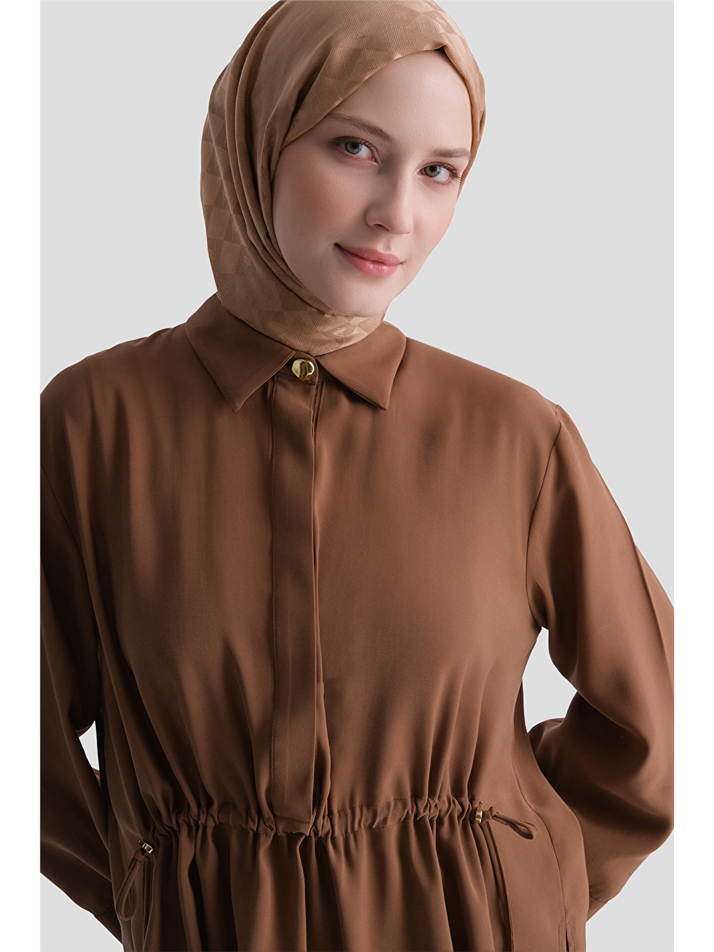 Kahverengi Beli Büzgülü Takım Camel-1