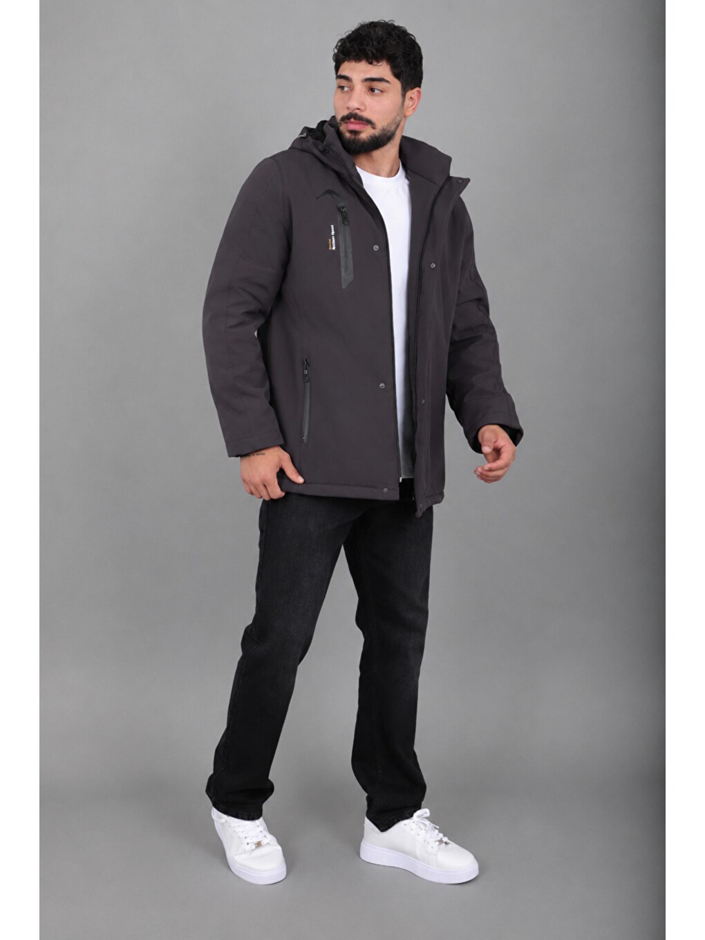 Antrasit Su Ve Rüzgar Geçirmez Outdoor Softshell Kışlık Mont Pldp 3014_50510-3