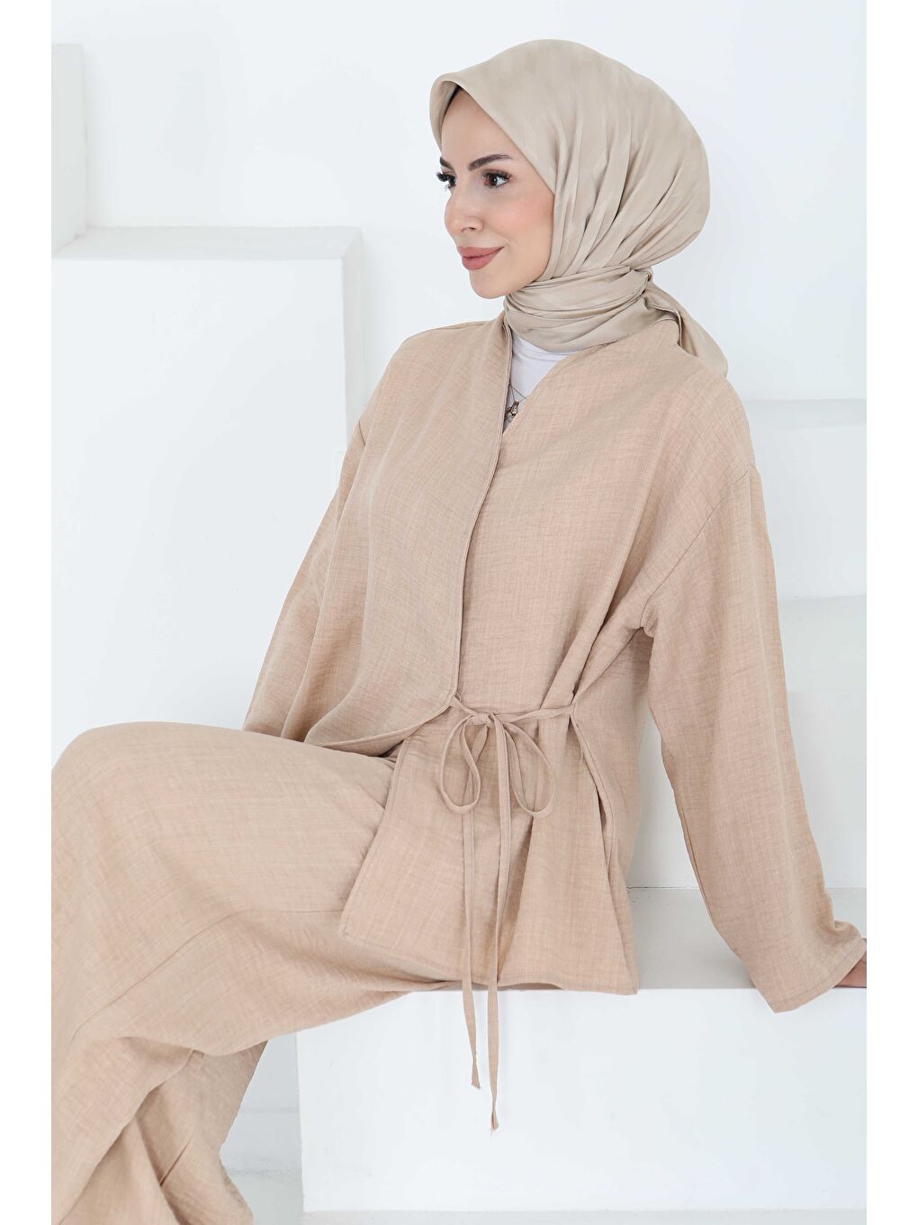 Bağlamalı Ceket Pantolon Bej - 27258-4