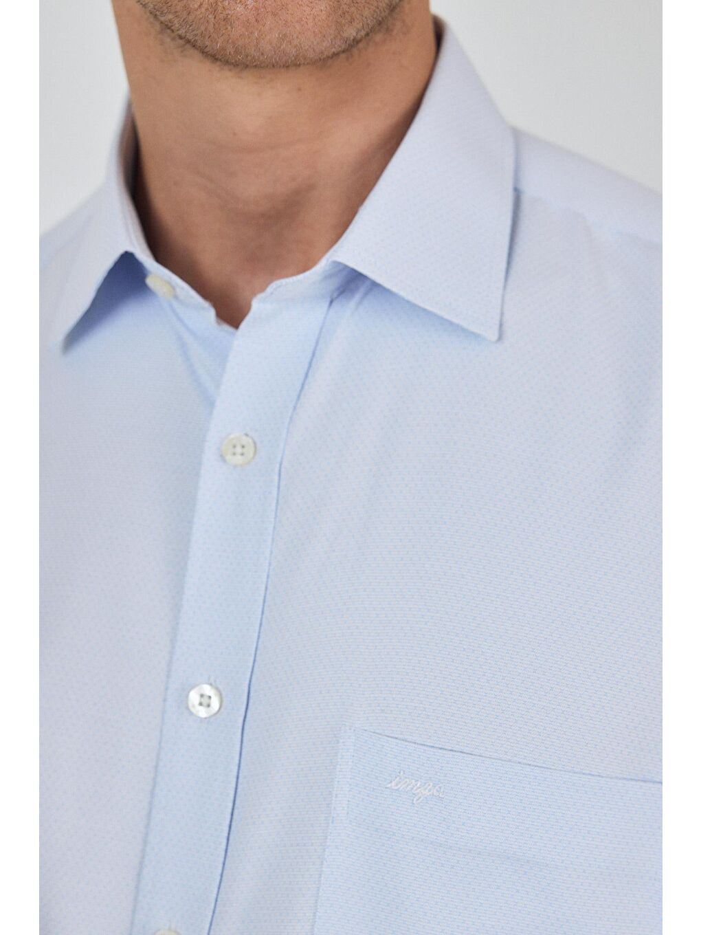 Mavi Uzun Kol Desenli Armürlü Sert Yaka Cepli Pamuklu Classic Comfort Fit Gömlek 1004250183-4