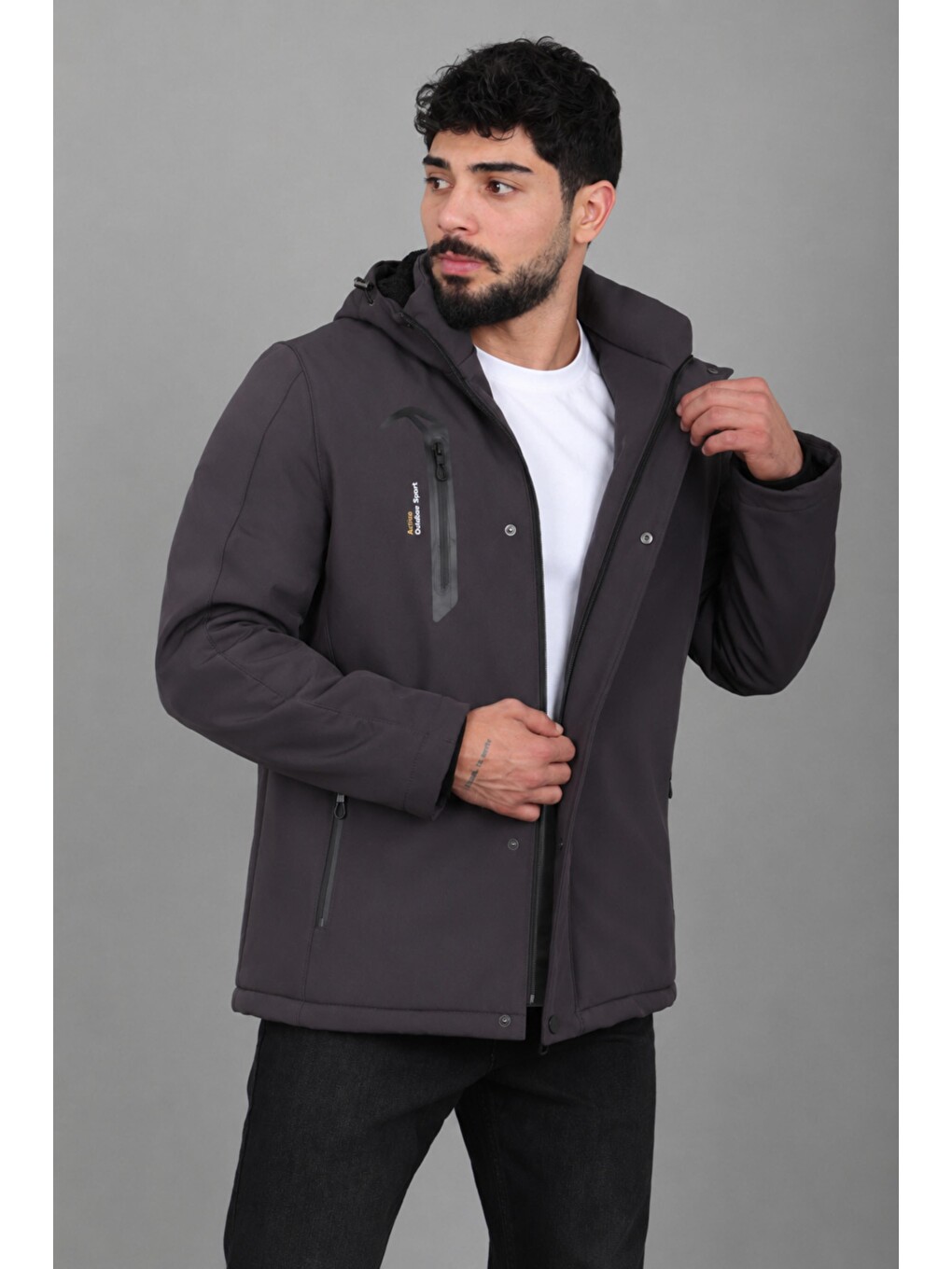 Antrasit Su Ve Rüzgar Geçirmez Outdoor Softshell Kışlık Mont Pldp 3014_50510-4