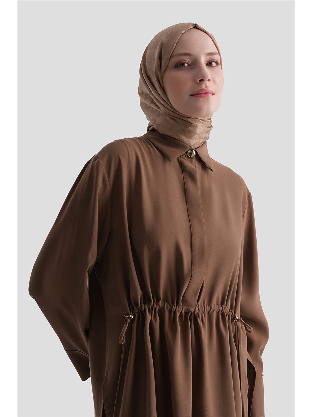 Kahverengi Beli Büzgülü Takım Camel-2