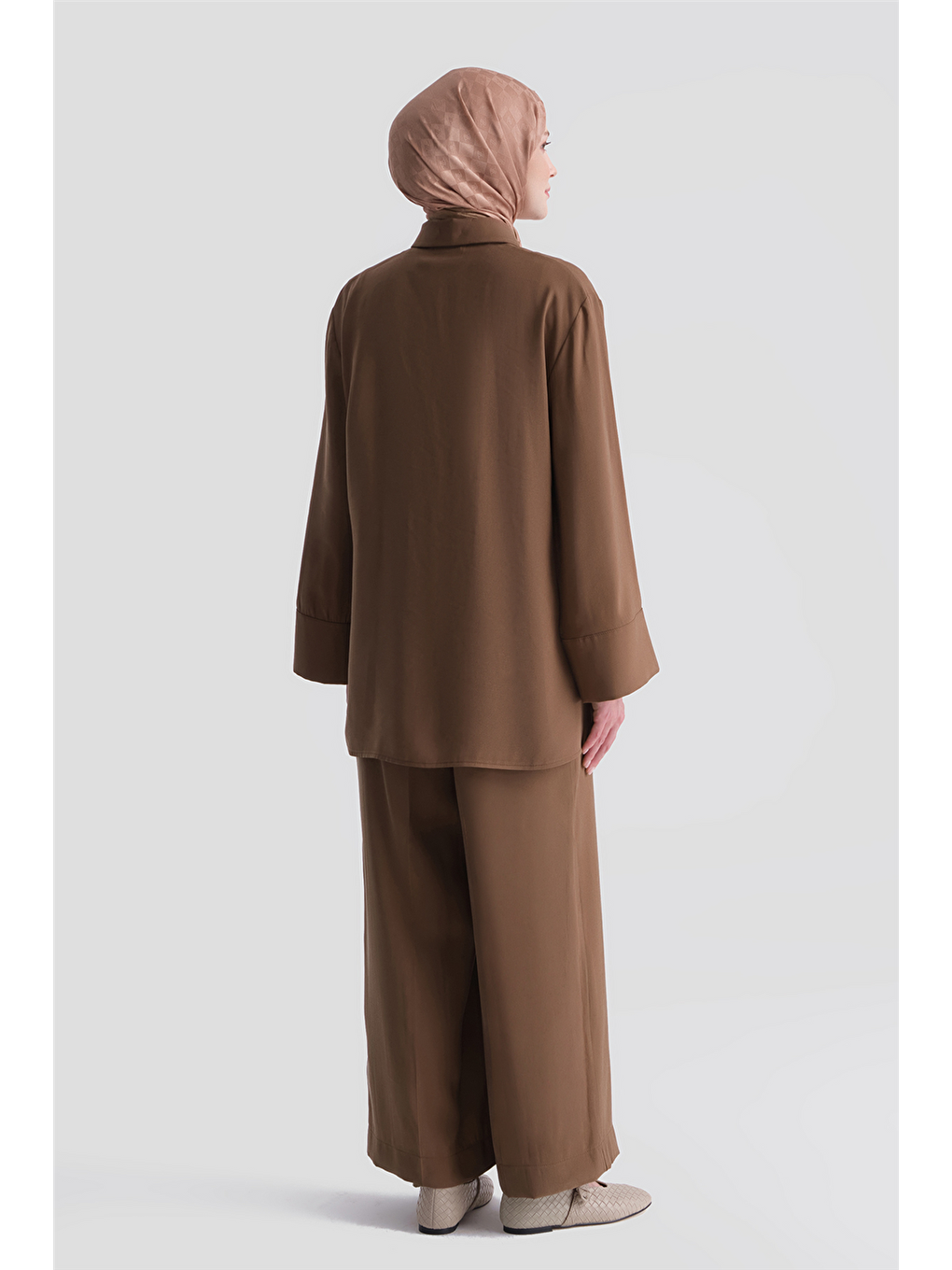 Kahverengi Beli Büzgülü Takım Camel-4