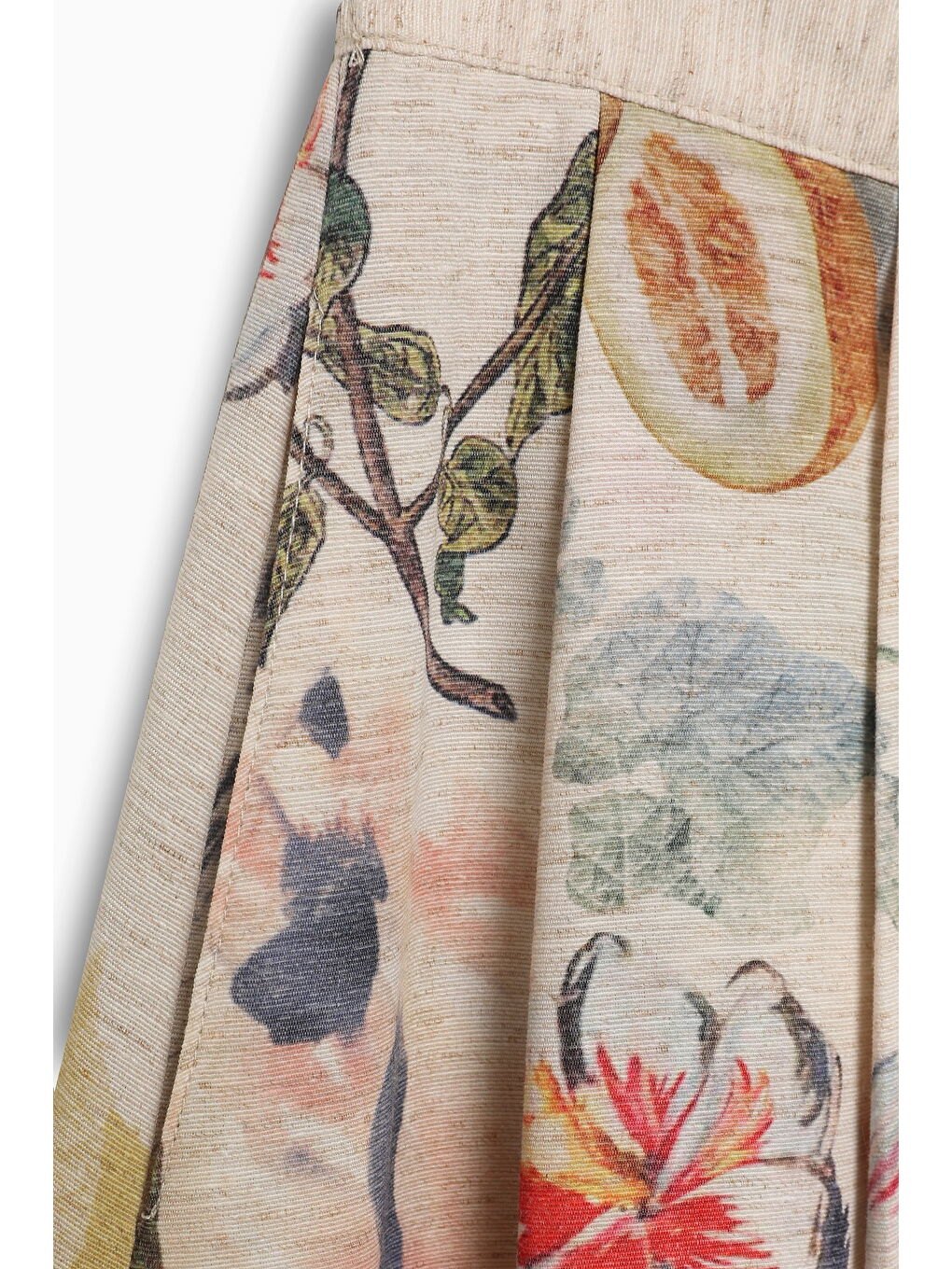 Bej Çiçek Desenli Pileli Midi Boy Etek Naturel-1
