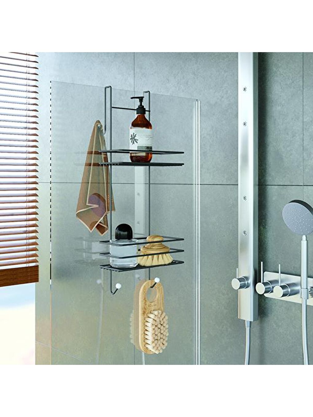 İki Katlı Asmalı Duşakabin Rafı - Siyah