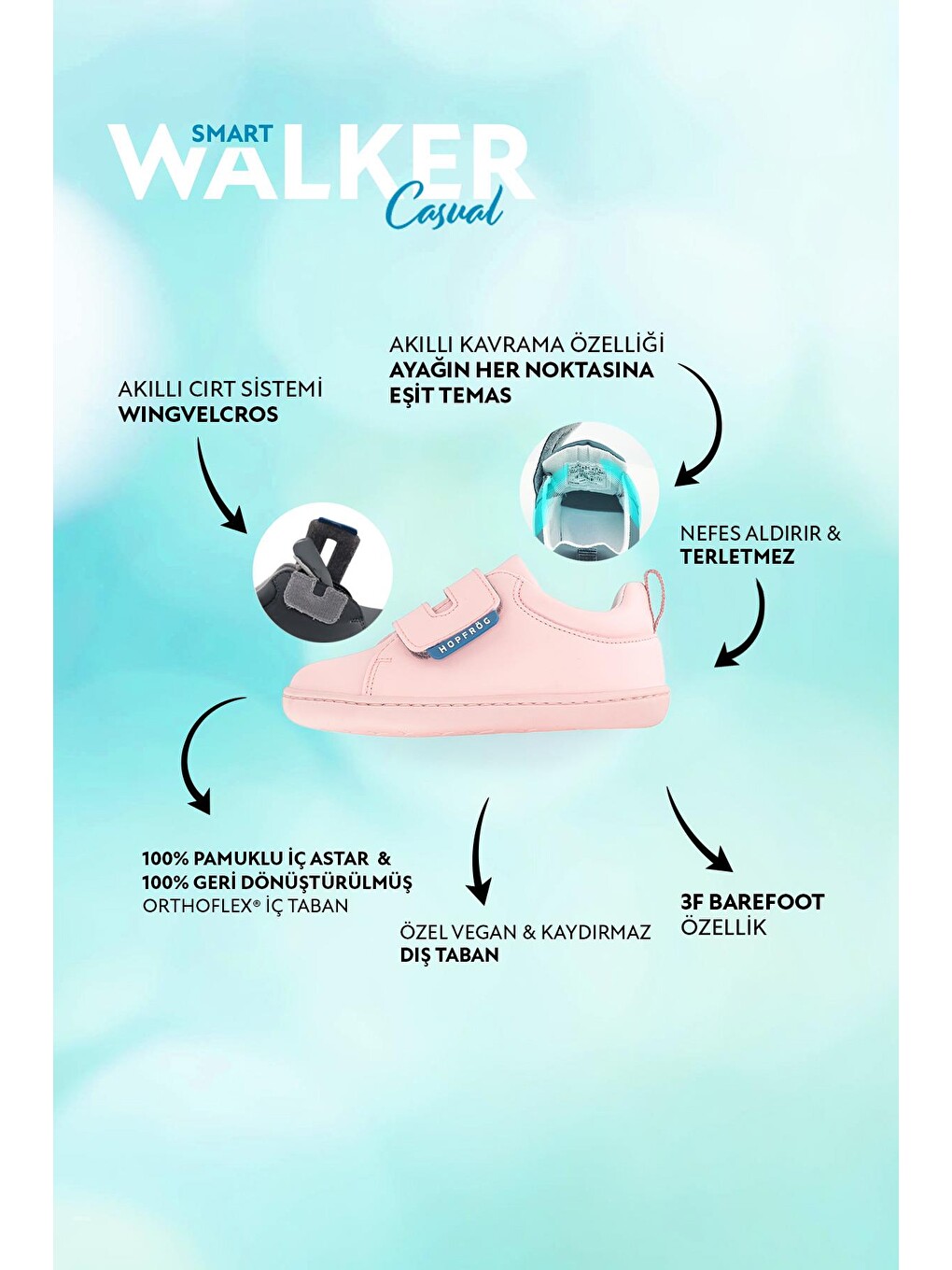Smart Walker Casual Pembe Işık Barefoot Çocuk Ayakkabı-2