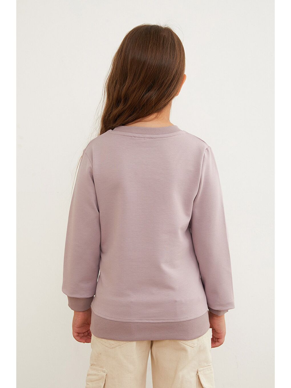 Lila Kurdele Baskılı Bisiklet Yaka Kız Çocuk Sweatshirt-2