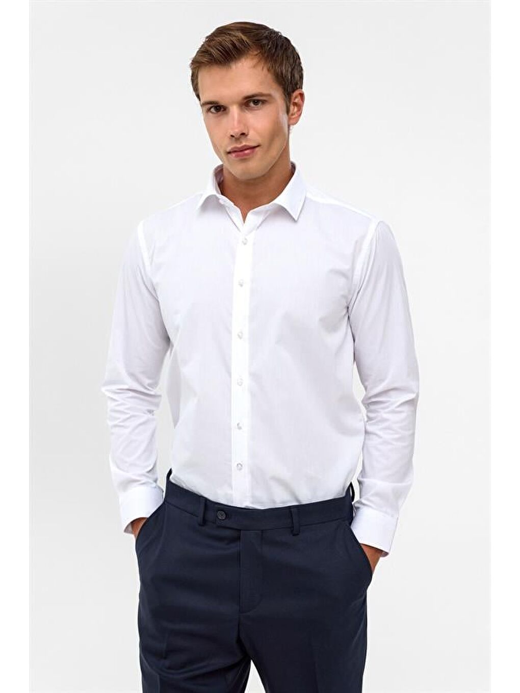 Beyaz Slim Düz Klasik Yaka Gömlek