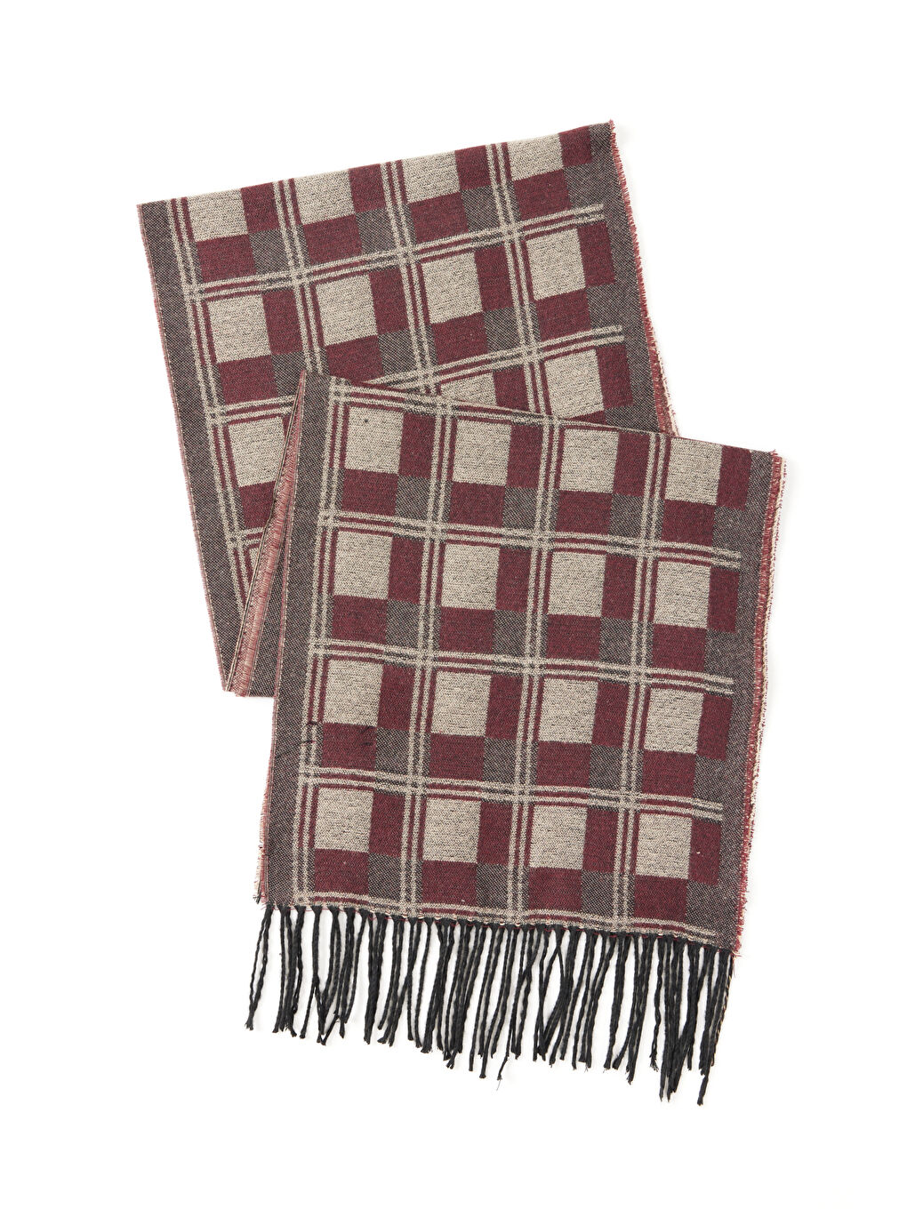 Erkek Bordo-Gri Desenli Atkı