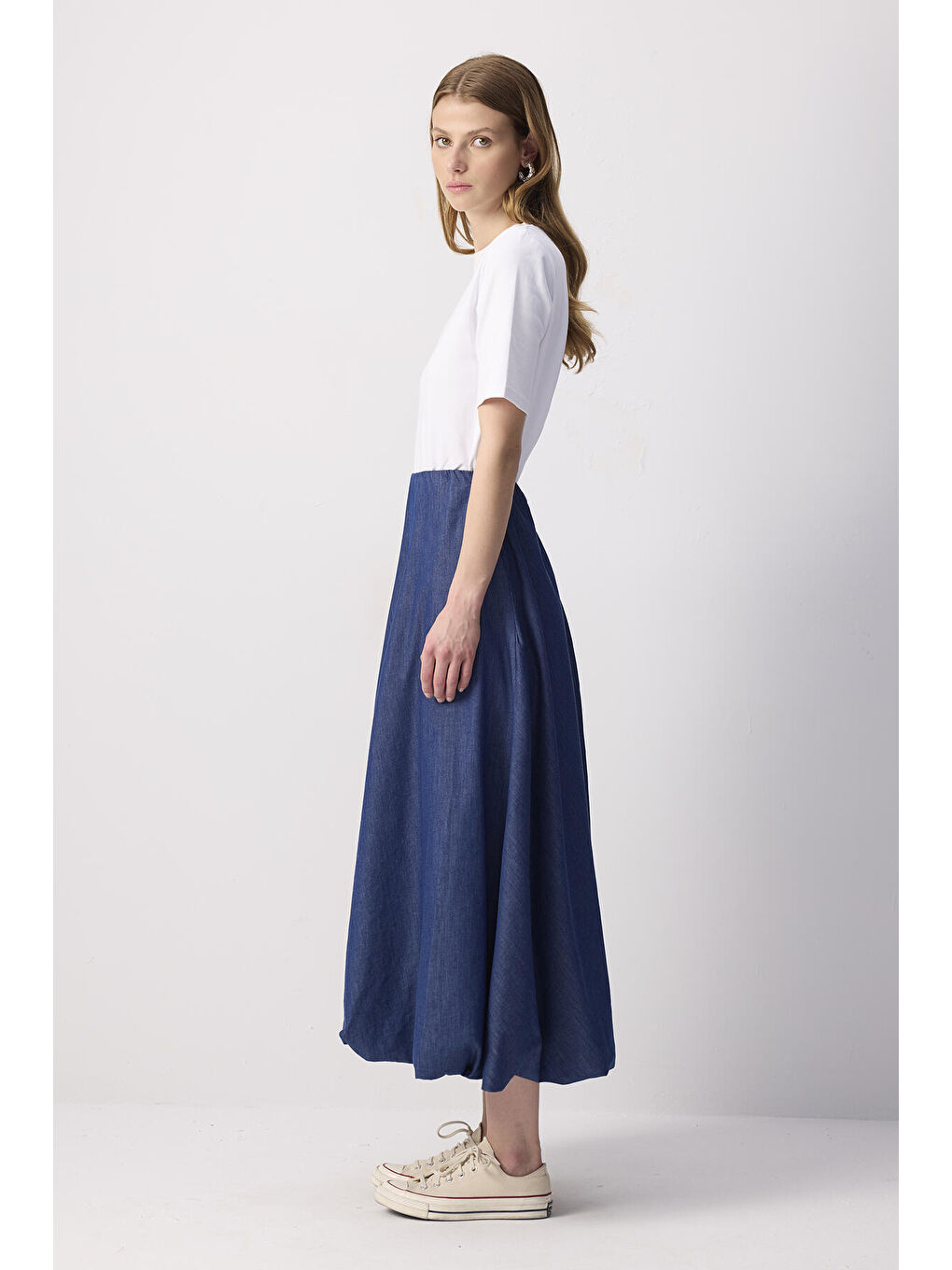 Mavi Denim Efektli Balon Etek-3