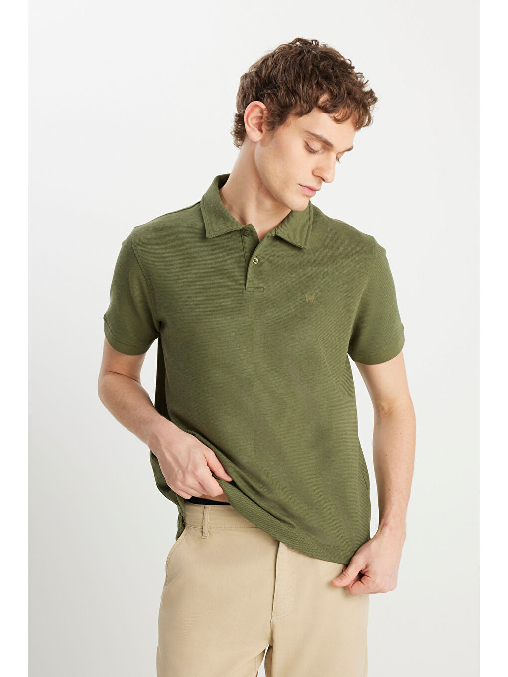 Regular Fit Normal Kesim Zeytin Yeşili Polo Yaka Tişört-1
