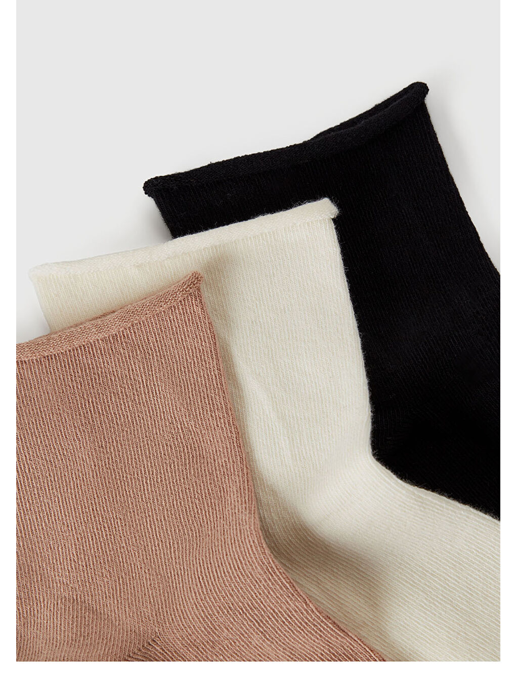 Kadın Krem - Kahverengi - Siyah Pamuk Karışımlı Düz Renk 3'lü Çorap Seti-1