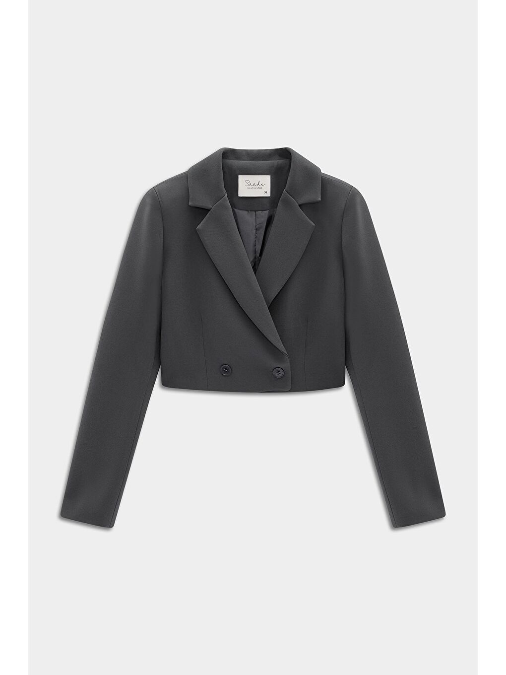 Antrasit Kadın Regular Fit Kruvaze Kapama Dokuma Crop Blazer Ceket -Şık & Spor