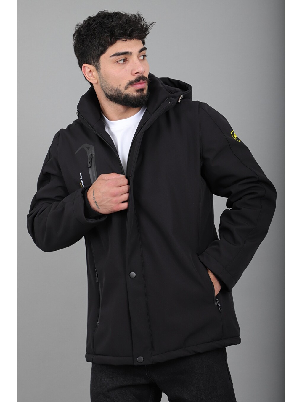 Siyah Su Ve Rüzgar Geçirmez Outdoor Softshell Kışlık Mont Pldp 3014_50510-1