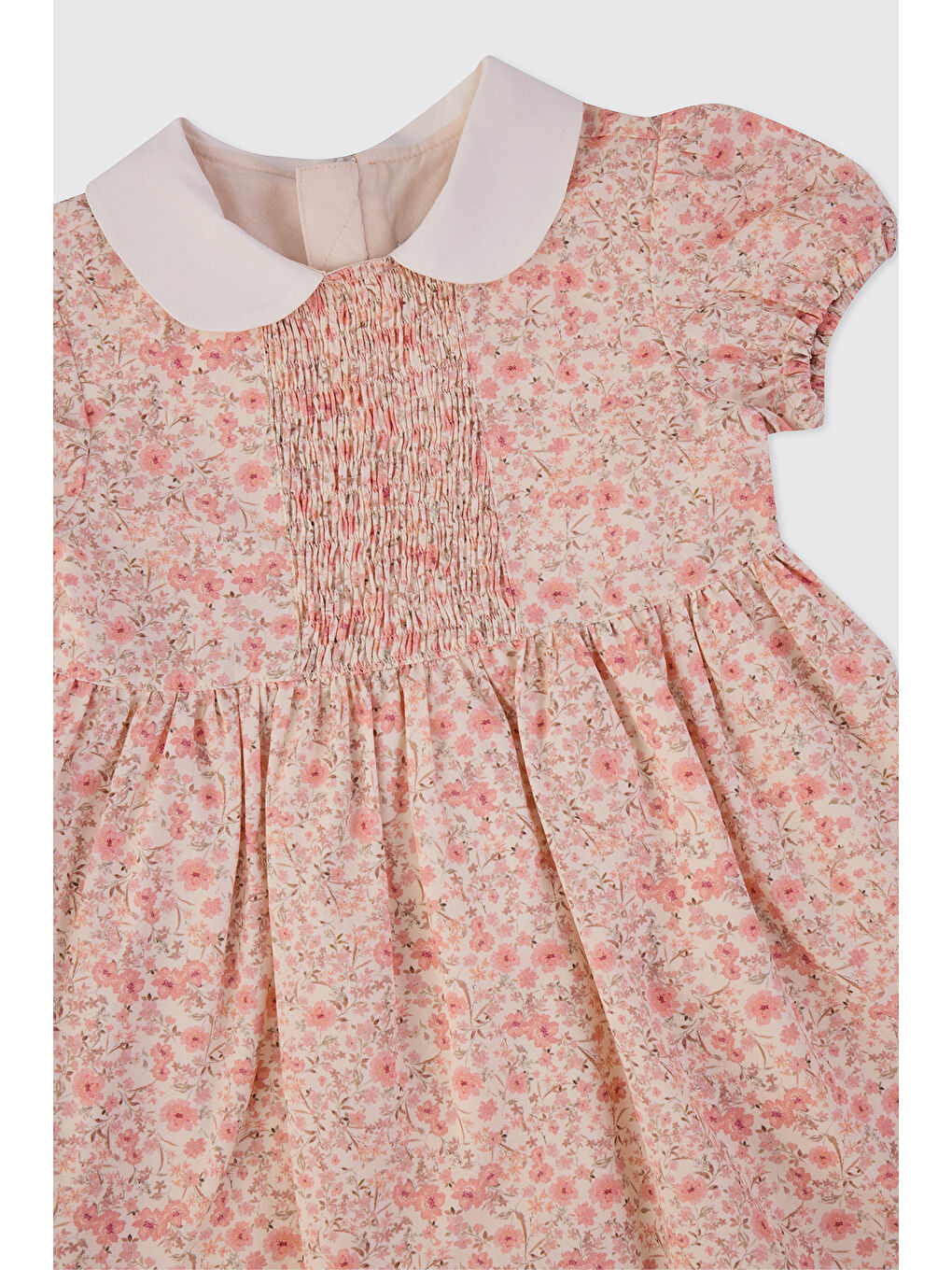 Kız Bebek Çiçek Desenli Ekru Elbise-2