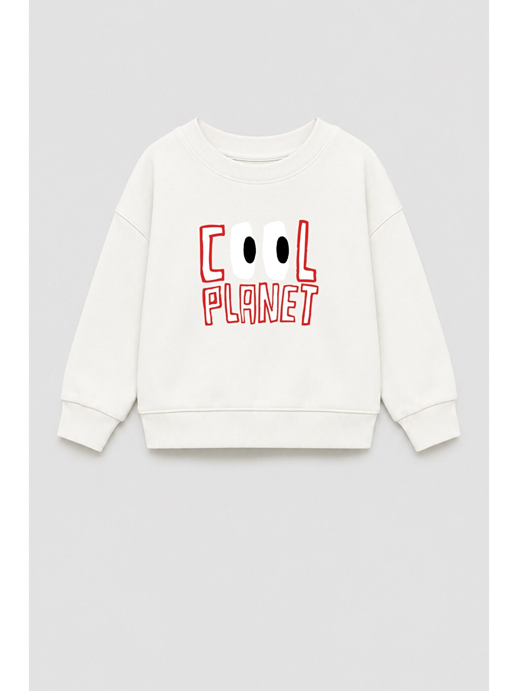 Ekru Unisex Çocuk 3 İplik Kumaş Baskılı Pamuklu Sweatshirt