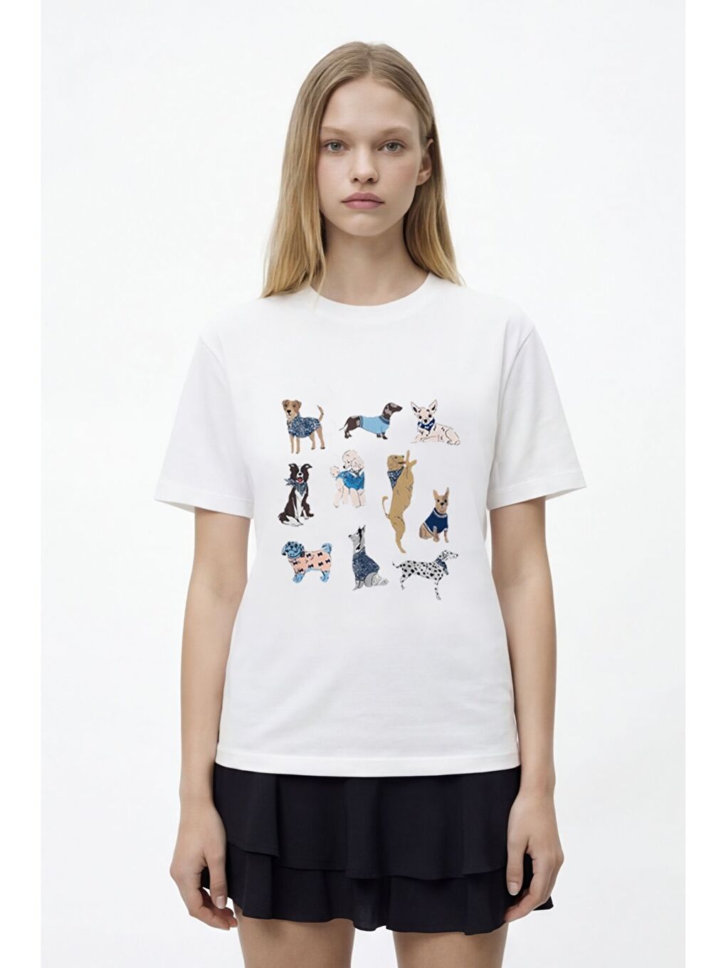 Köpek Figürlü Oversize Tişört Ekru-3