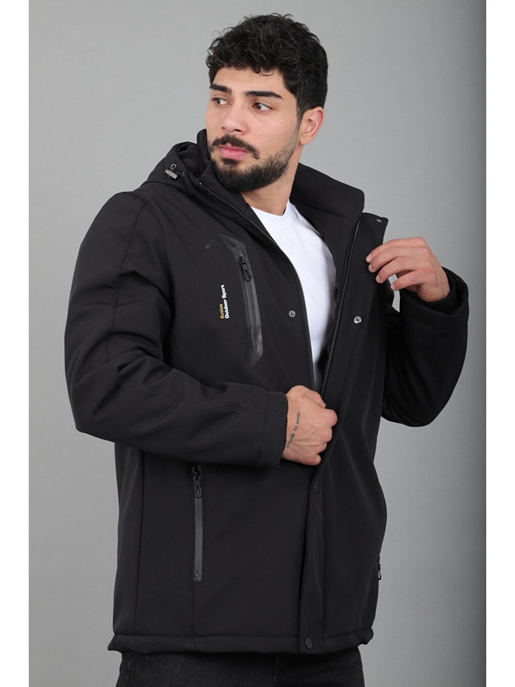 Siyah Su Ve Rüzgar Geçirmez Outdoor Softshell Kışlık Mont Pldp 3014_50510-2