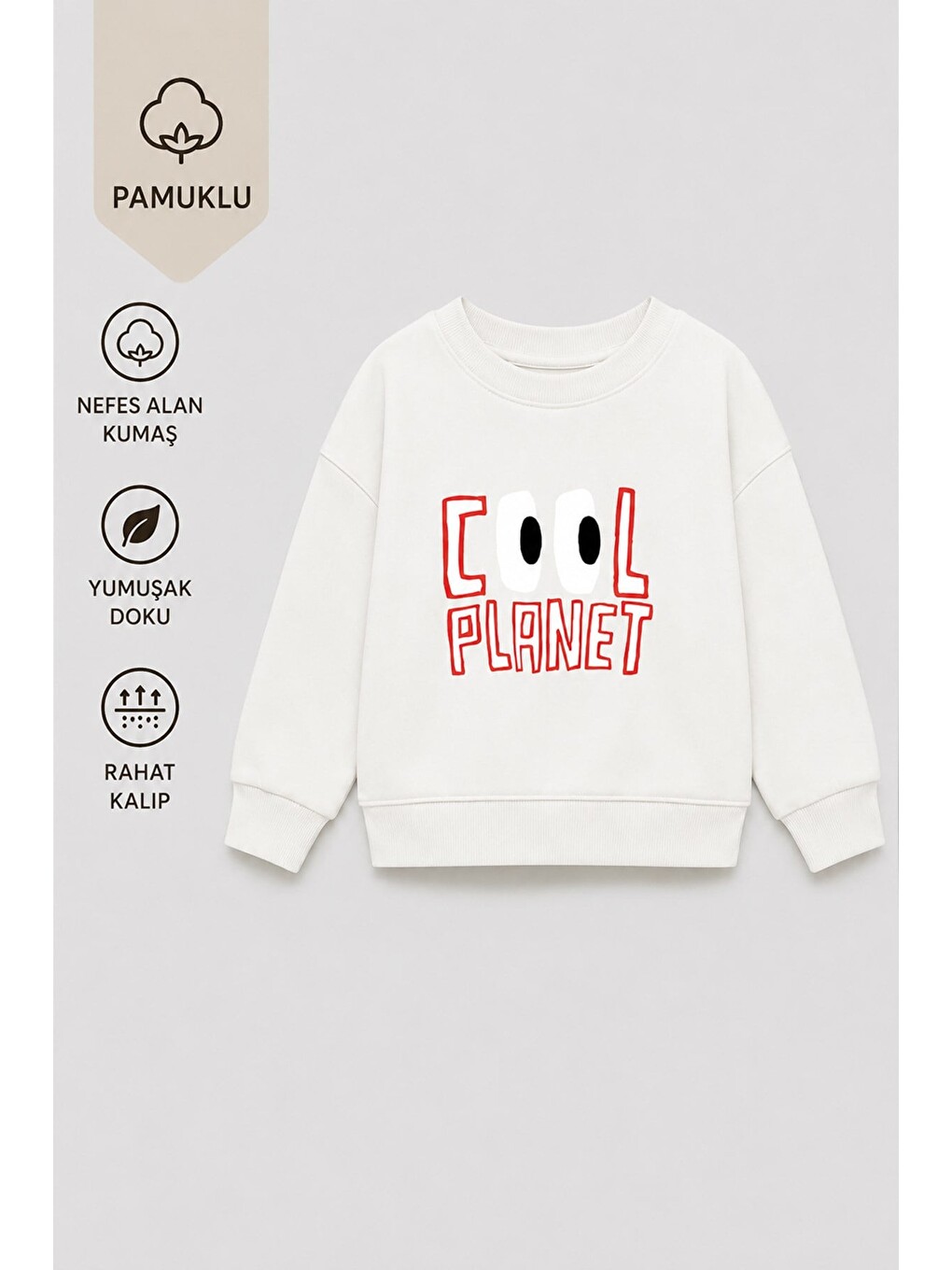 Ekru Unisex Çocuk 3 İplik Kumaş Baskılı Pamuklu Sweatshirt-2