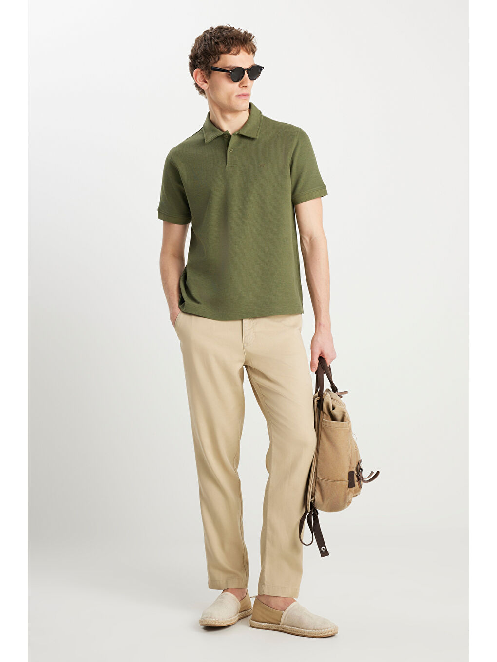 Regular Fit Normal Kesim Zeytin Yeşili Polo Yaka Tişört-2