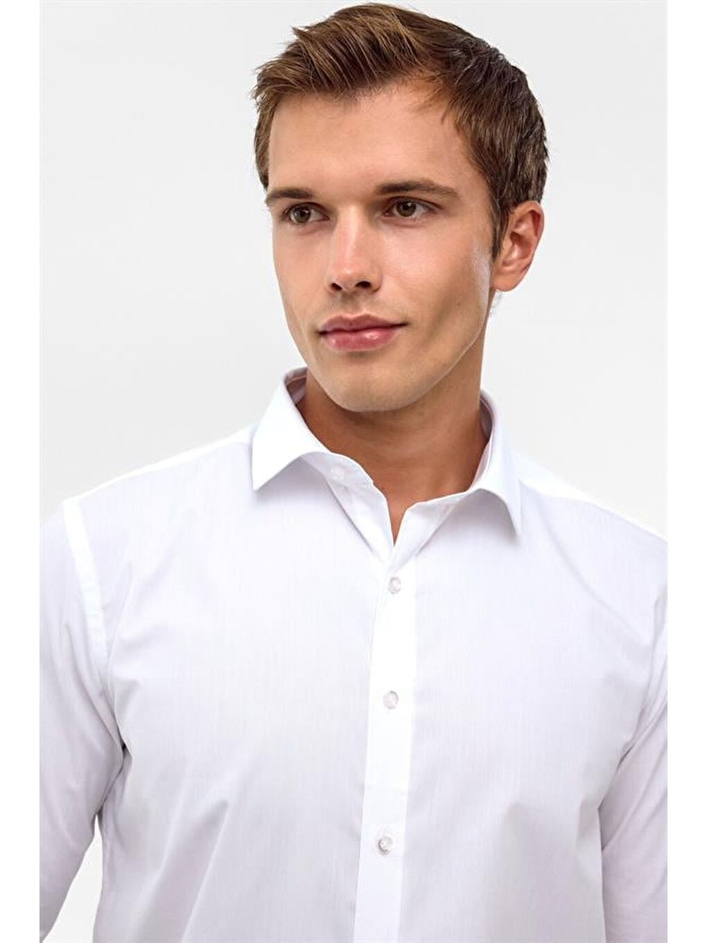 Beyaz Slim Düz Klasik Yaka Gömlek-2