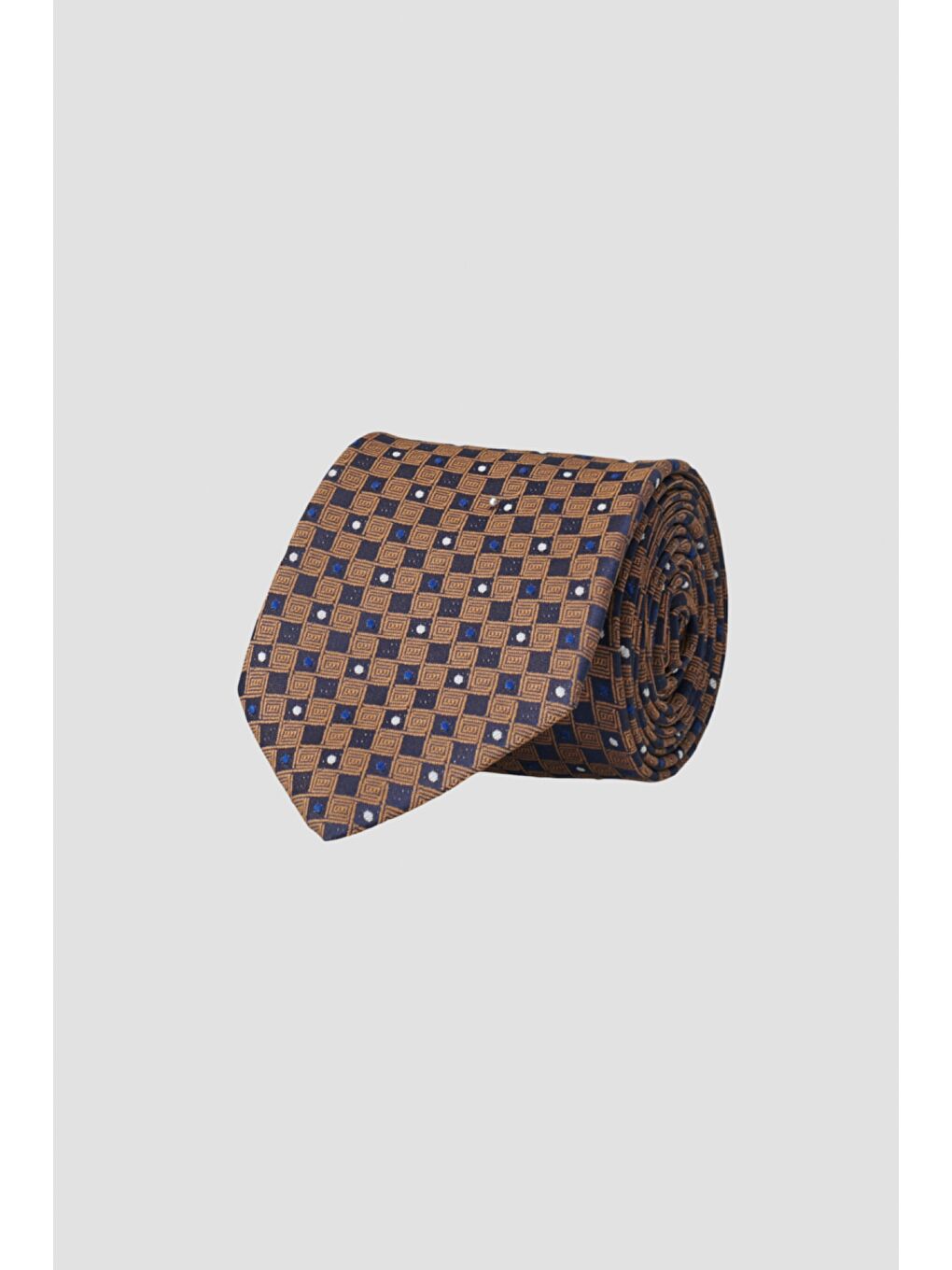 Erkek Bej-Lacivert Desenli Bej Lacivert Klasik Kravat