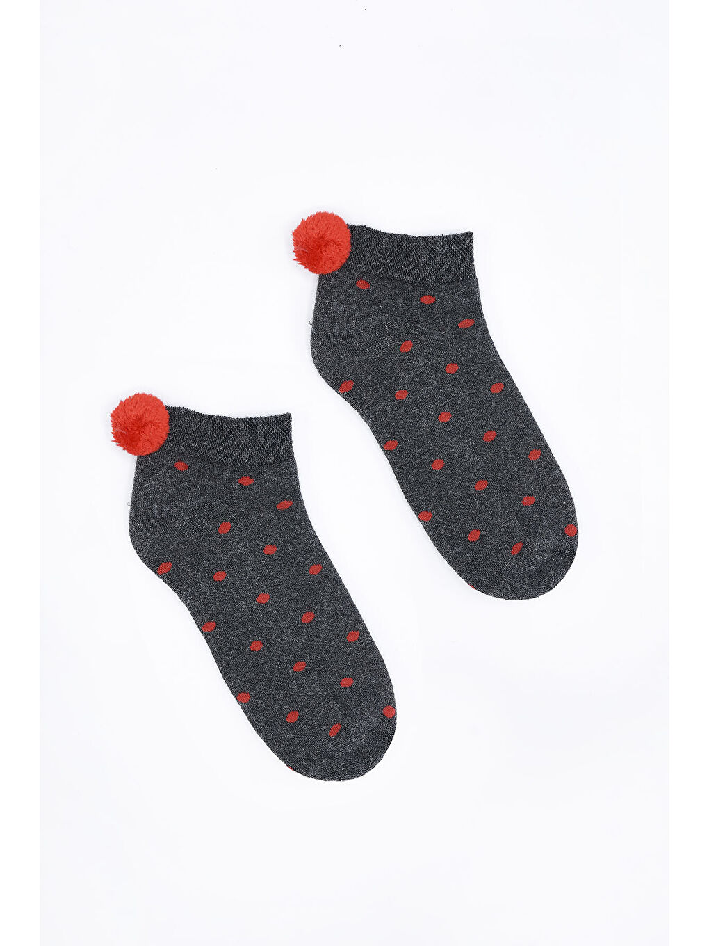 Antrasit Ponponlu Havlu Patik Çorap