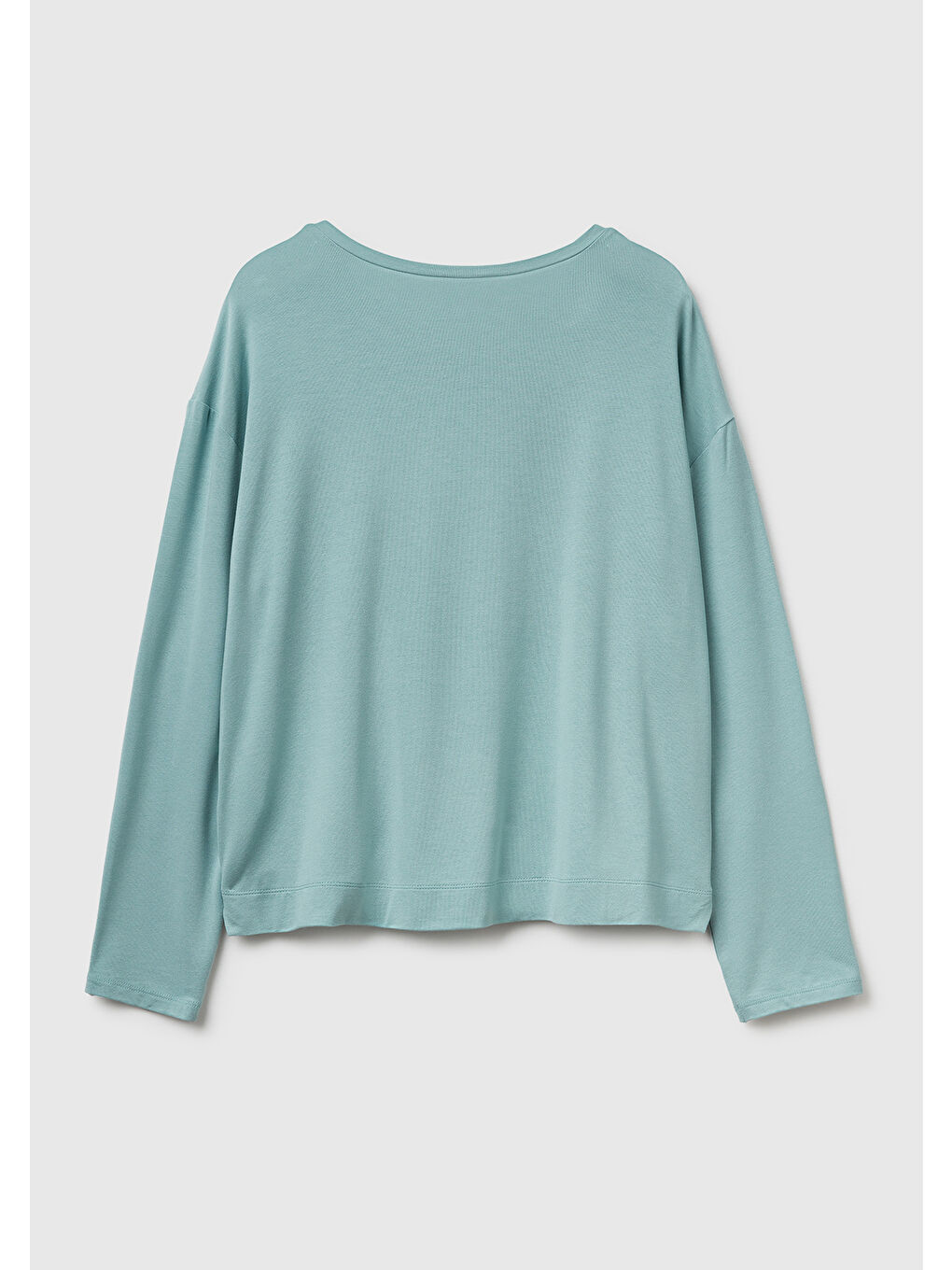 Kadın Açık Yeşil Modal Karışımlı Yırtmaçlı Bisiklet Yaka Pijama Üstü-3