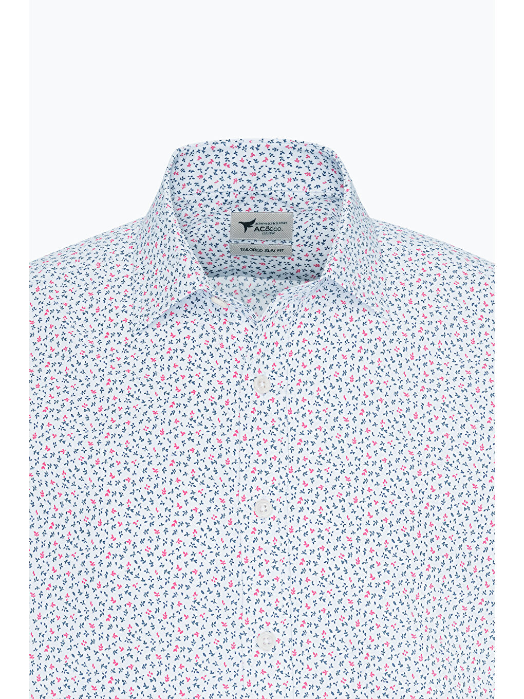 Erkek Beyaz Kırmızı Pamuklu Slim Fit Dar Kesim Klasik Yaka Baskılı Gömlek-4