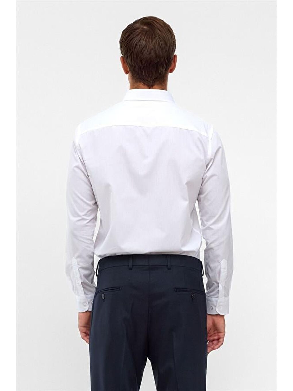 Beyaz Slim Düz Klasik Yaka Gömlek-3