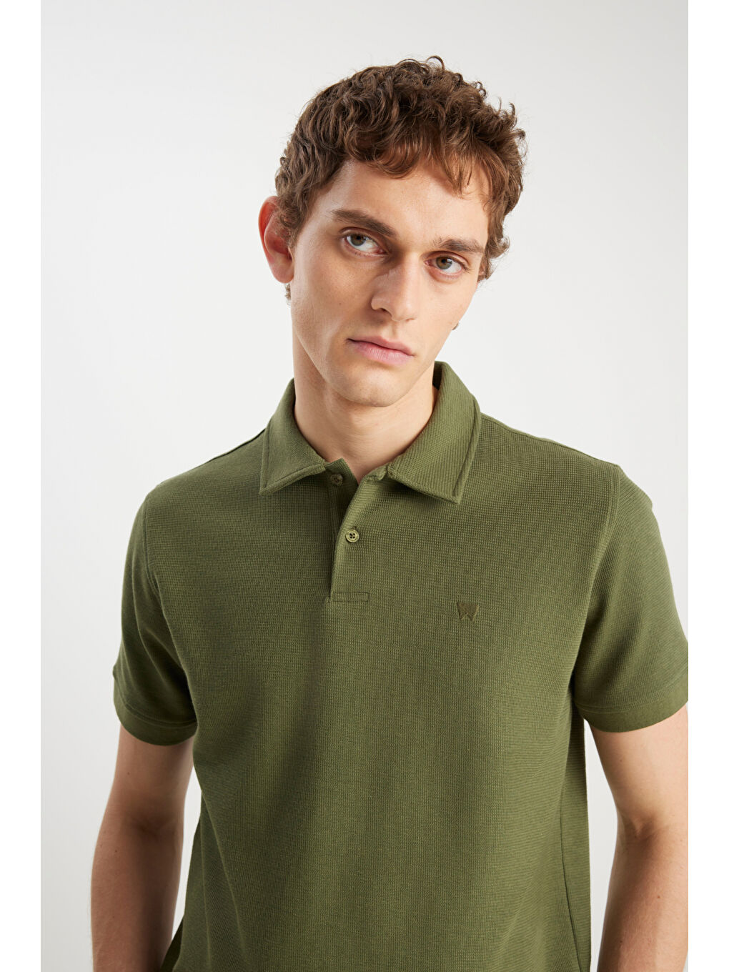 Regular Fit Normal Kesim Zeytin Yeşili Polo Yaka Tişört-3