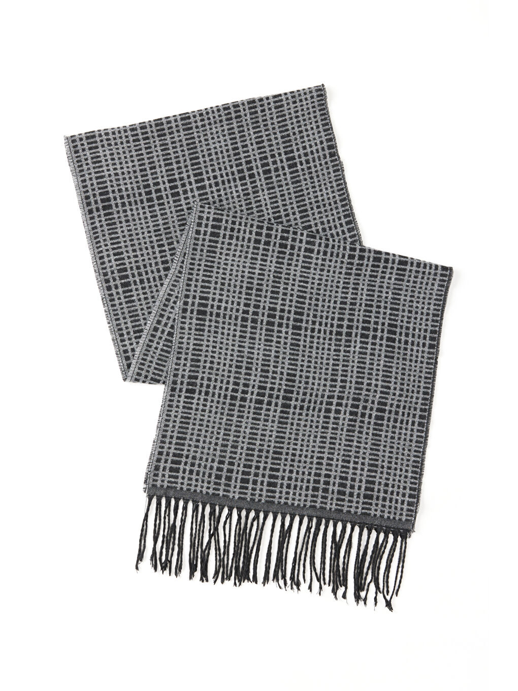 Erkek Gri-Siyah Desenli Atkı