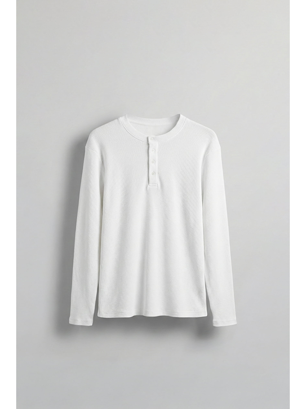 Erkek Oversize Düğmeli Basic Uzun Kollu T-Shirt Ekru