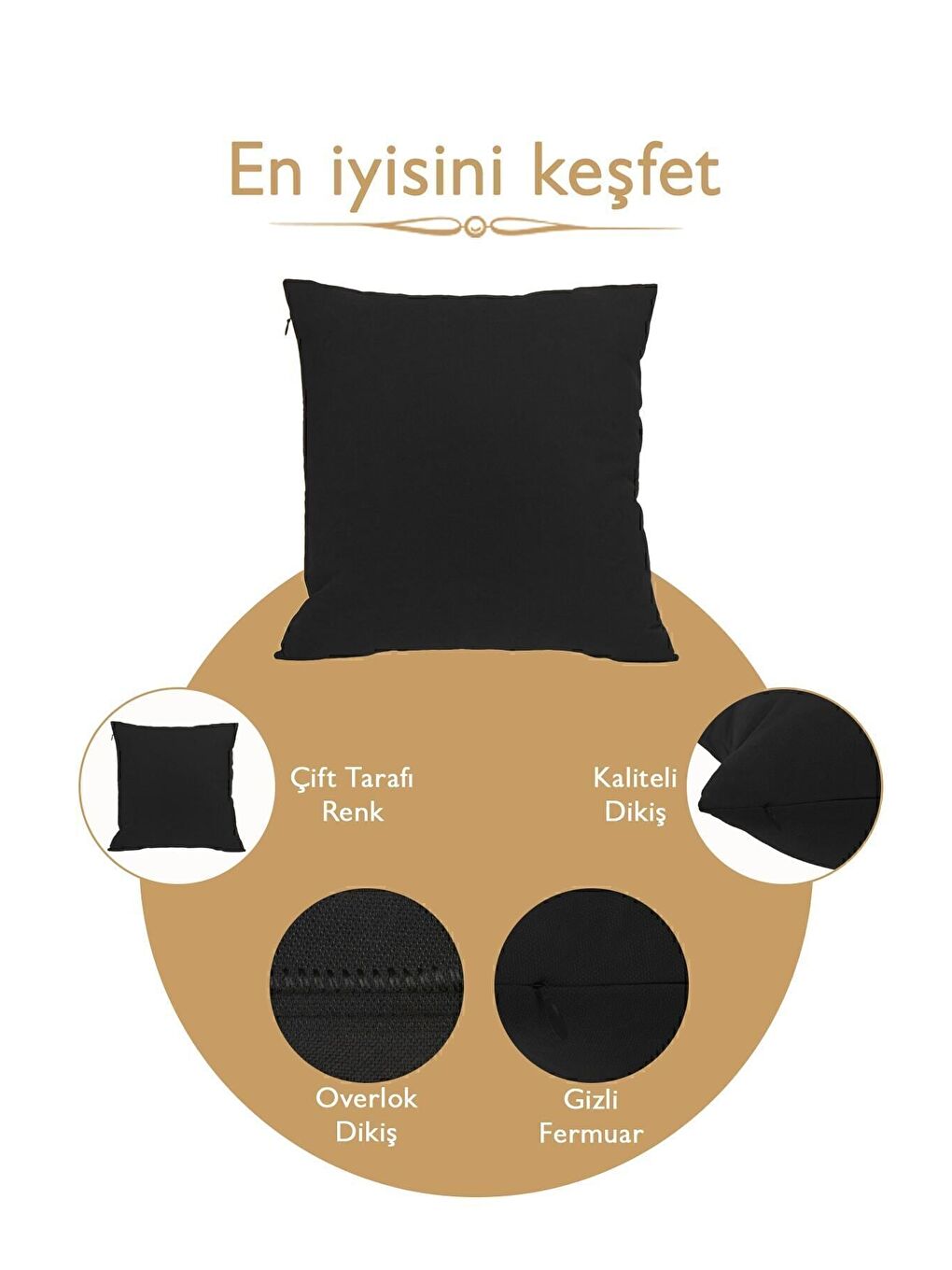 Panoroma Süet Dokulu Düz Punch (Panç) İçin Uygun Siyah 40x40 Dekoratif Kırlent Kılıfı-6