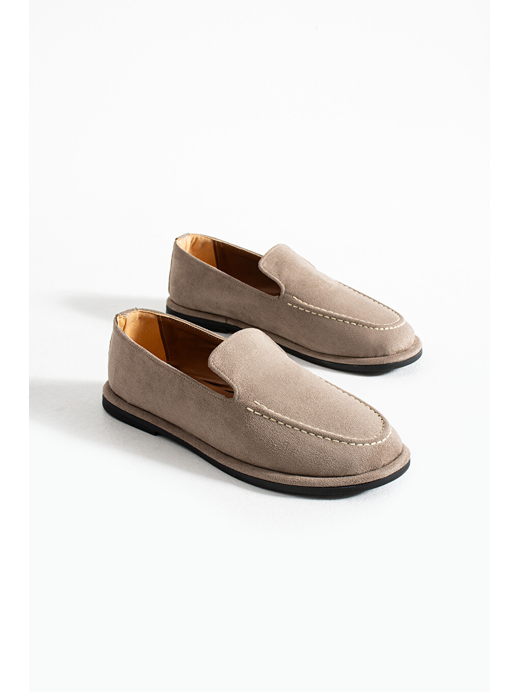 Bej Konforlu Kadın Süet Mokasen Ayakkabı Loafer