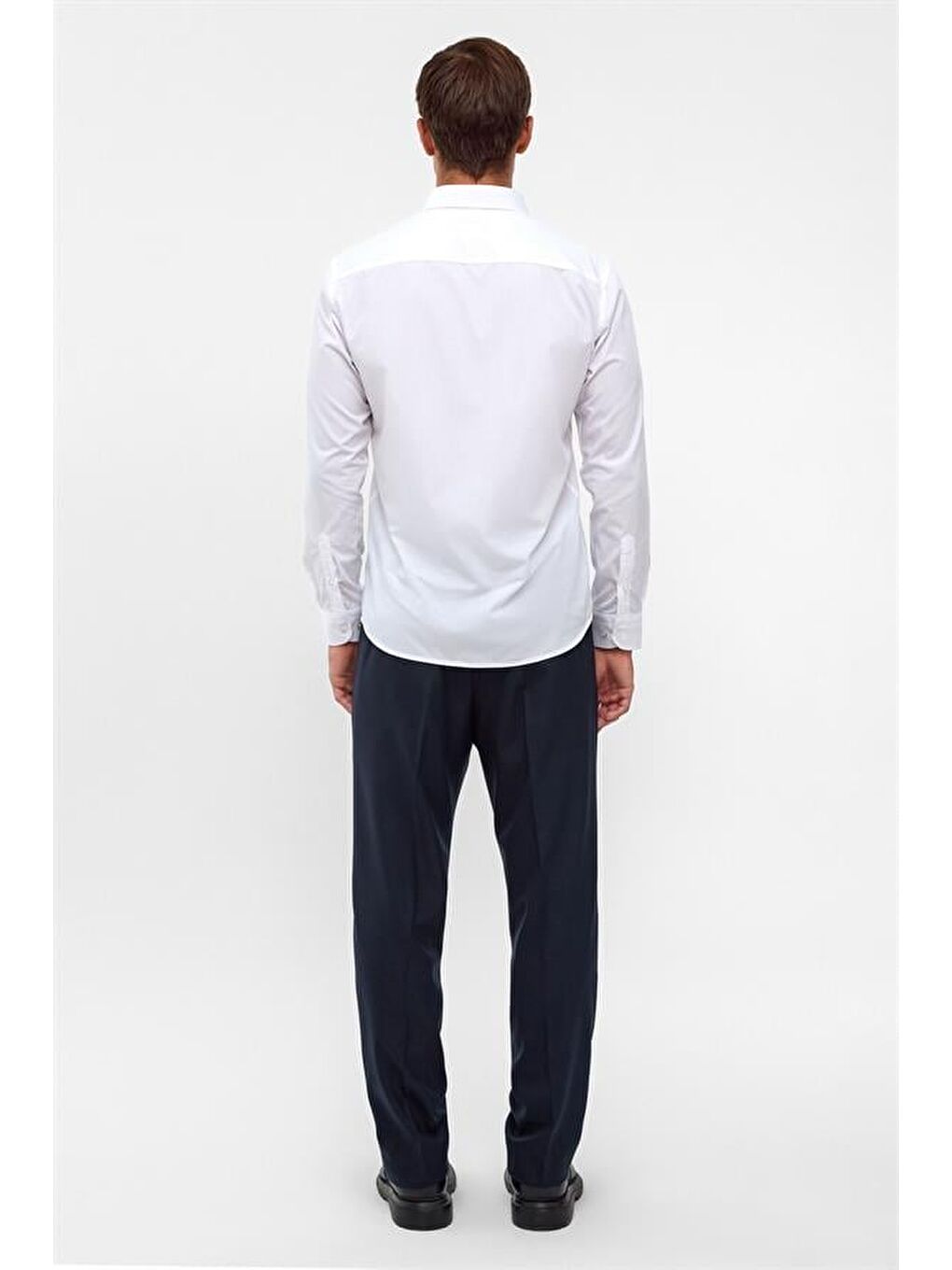 Beyaz Slim Düz Klasik Yaka Gömlek-5
