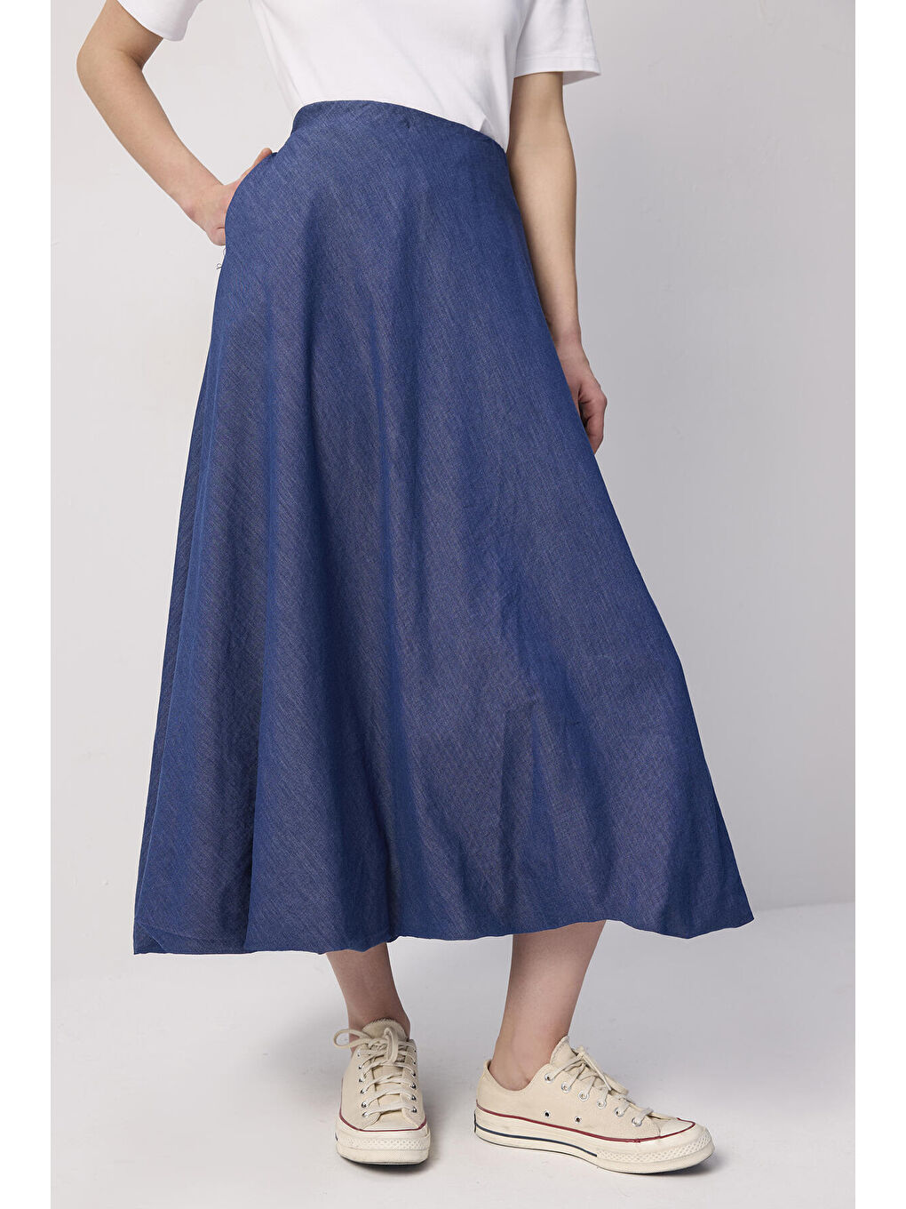 Mavi Denim Efektli Balon Etek-4