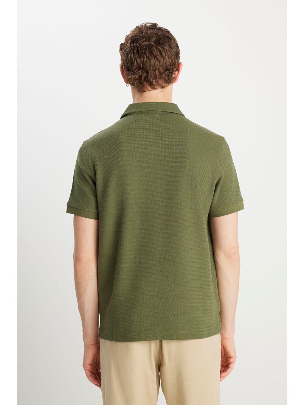 Regular Fit Normal Kesim Zeytin Yeşili Polo Yaka Tişört-4